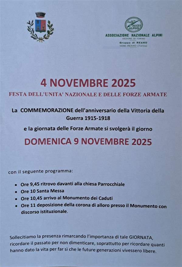 Domenica 9 Novembre Commemorazione