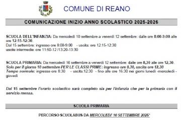 Comunicazione inizio scuola e servizi scuola Infanzia e primaria REANO
