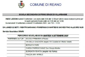 Comunicazione inizio scuola e servizi. secondaria di Villarbasse