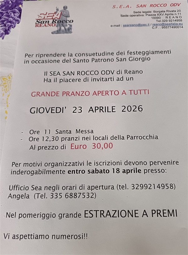 Pranzo in onore del Santo Patrono San Giorgio